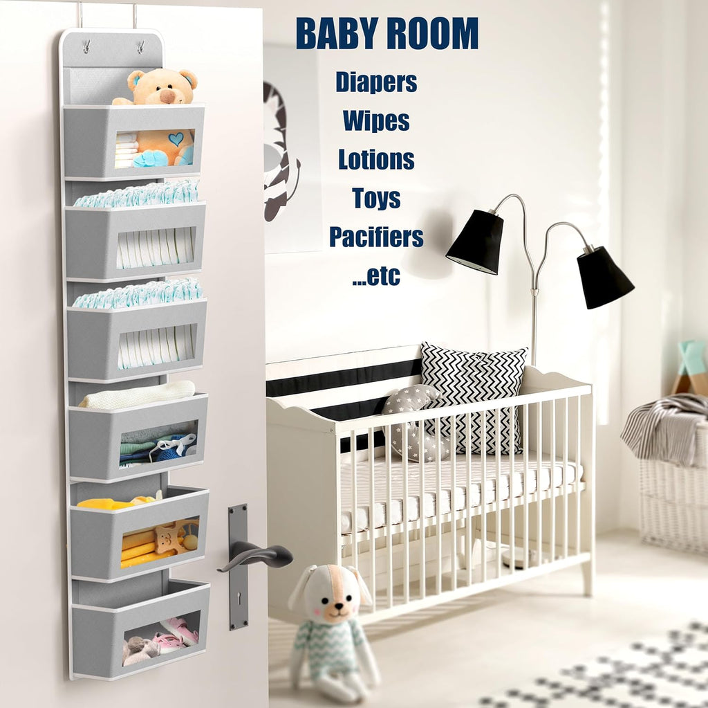 SIMPLE HOUSEWARE 6 Clear Window Pocket Over Closet Door Storage Hanging Organizer for Bedroom, Bathroom, Pantry, Gay