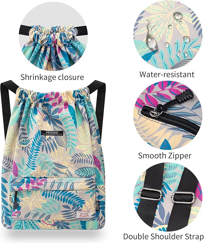 Peicees Waterproof Drawstring Sport Bag Lightweight Sackpack Backpack for Men and Women