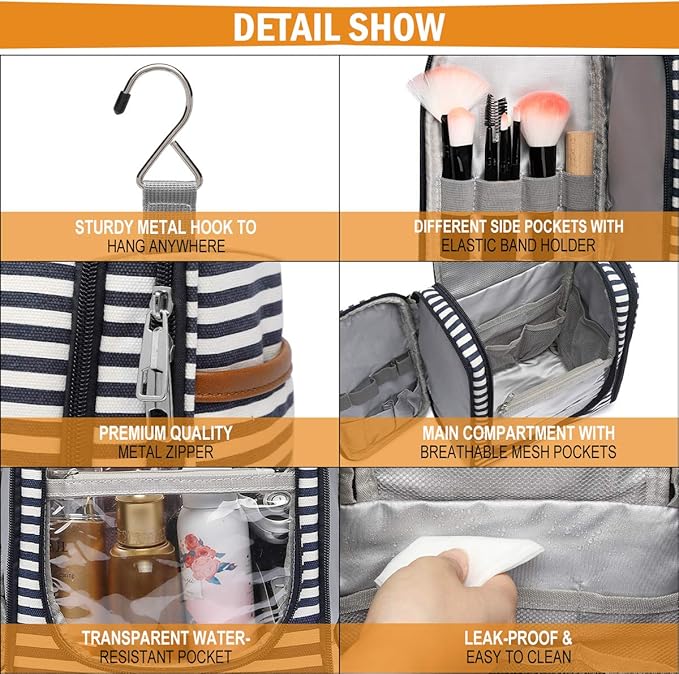 Hanging Travel Toiletry Bag,Large Capacity Cosmetic Travel Toiletry Organizer for Women with 4 Compartments & 1 Sturdy Hook,Perfect for Travel/Daily Use/Christmas