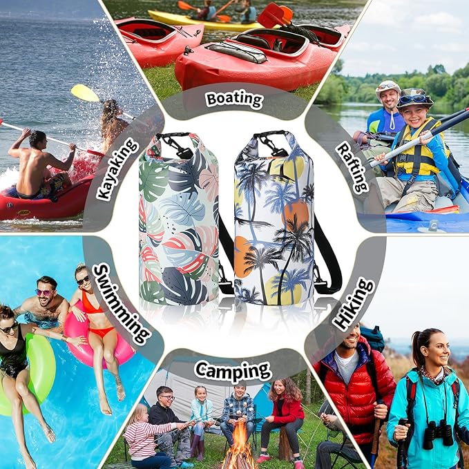 2 Pcs Waterproof Floating Dry Bag 10l Floating Dry Sack for Man Women Roll Top Waterproof Backpack for Rafting Boating Swimming Kayaking Hiking(Coconut Tree Palm Leaf)