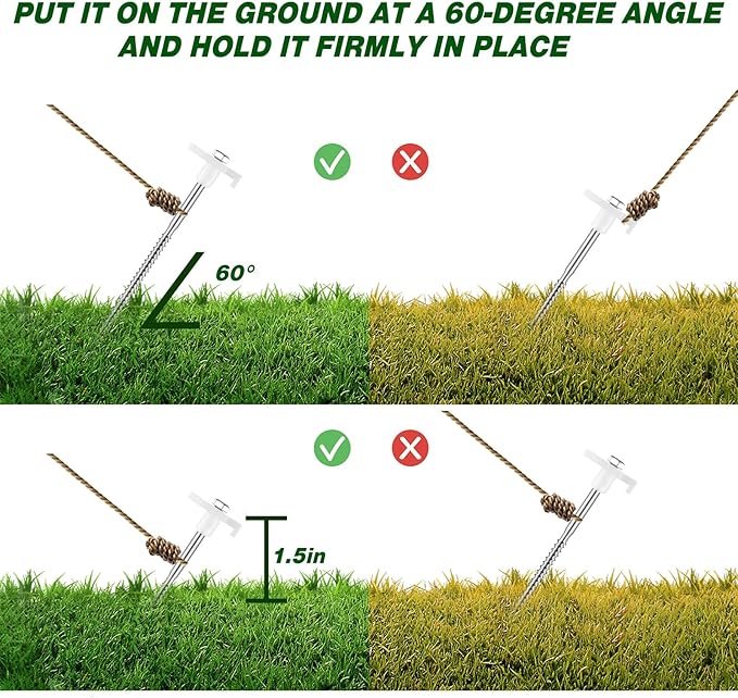 Tandefio 10 Pcs 8 Inch Screw in Tent Stakes Heavy Duty Drill in Ground Anchor Pegs Metal Stakes Screws Hex Pegs Drillable Camping Threaded Tent Spike with Hex Head Driver (Illuminant White)