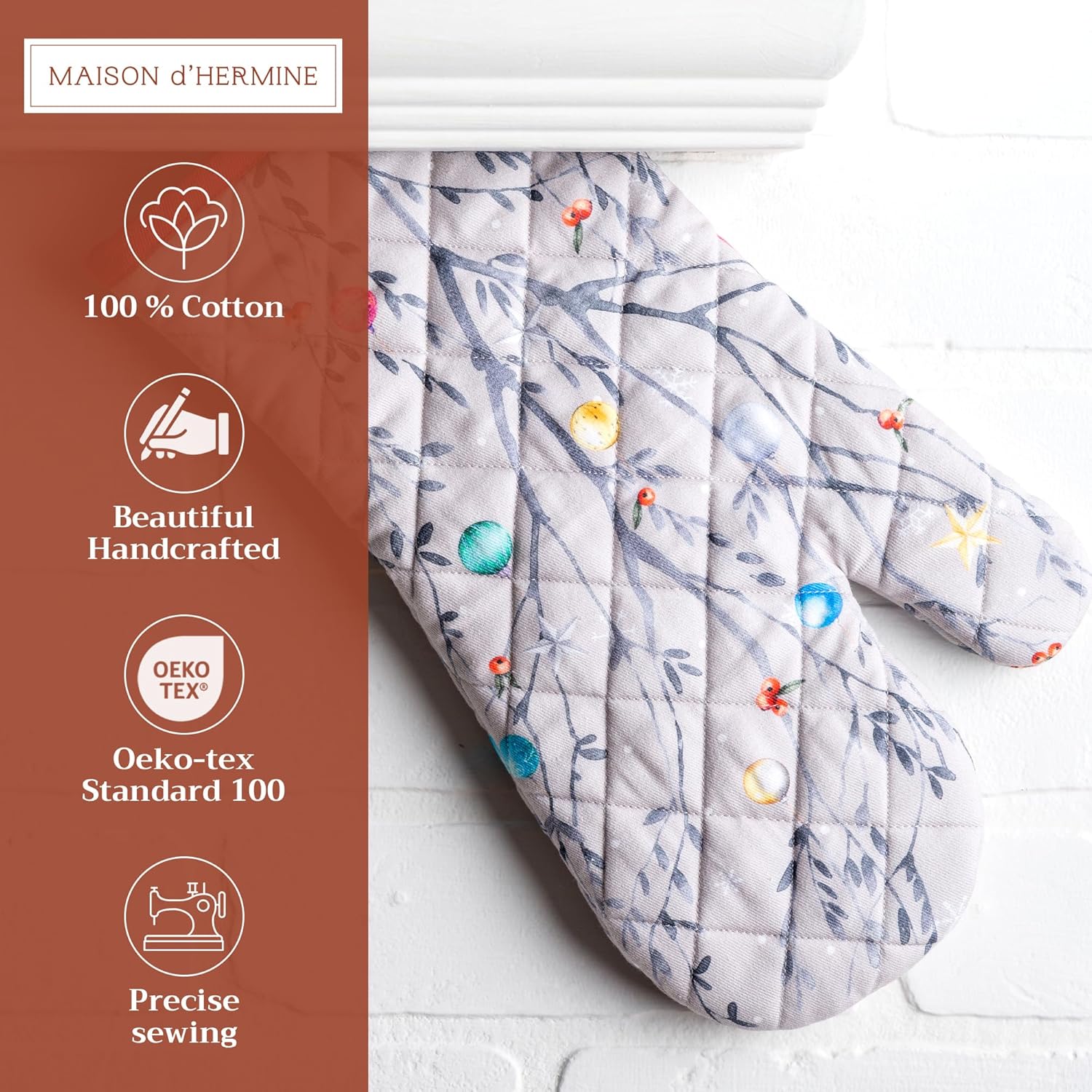 Maison d' Hermine Oven Gloves 100% Cotton Oven Mitt 7" x 13" with Loop Heat Resistant, BBQ, Cooking Gloves, Baking, Grilling, Kitchen, Handling Hot Pans (Pack of 1, Fairy Christmas)