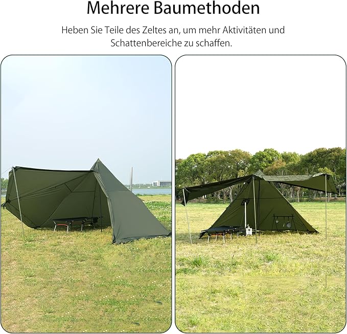 Hot Tent with Stove Jack and Snow Skirt, 6.89~8.53ft Standing Room, 2~5 Person, Tipi Tent for Family Hiking, Fishing, Hunting, Backpacking Camping