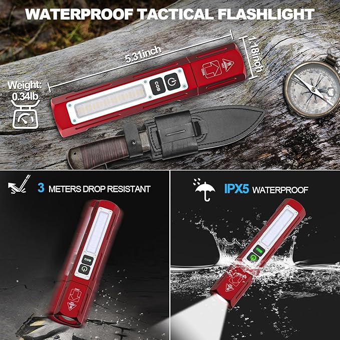 Rechargeable Flashlights High Lumens - 20,000LM Super Bright Small Pocket Magnetic Flashlight, 8 Modes LED Tactical Flash Light, Dual Button Powerful Flashlight for Camping (2, Red)