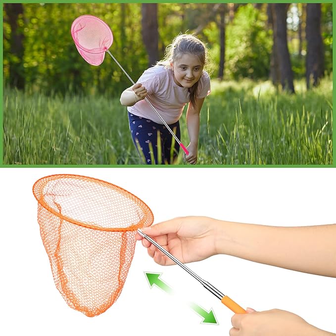 24 Pcs Kids Telescopic Butterfly Fishing Nets Insect Net Bug Net Insect Catching Nets Outdoor Tools for Catching Butterfly Insects Bug Fish Ladybird Nets, Extendable from 15 Inch to 34 Inch (Colorful)