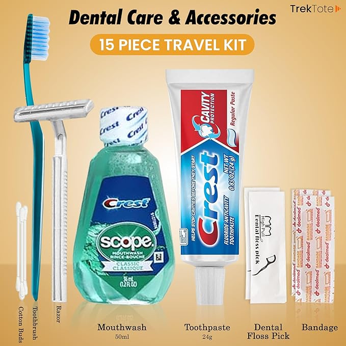 Trektote Travel Toiletry Kit For Women – 15 Piece Set of Travel Size Toiletries, TSA Compliant, Includes Pantene Shampoo And Conditioner, Olay Body Wash, Reusable Toiletry Bag & More