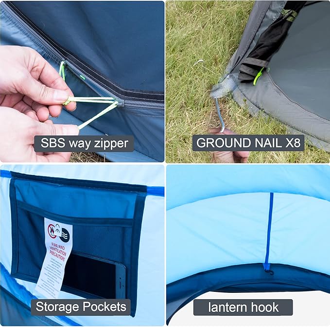 4 Person Easy Pop Up Tent Waterproof Automatic Setup 2 Doors-Instant Family Tents for Camping Hiking & Traveling