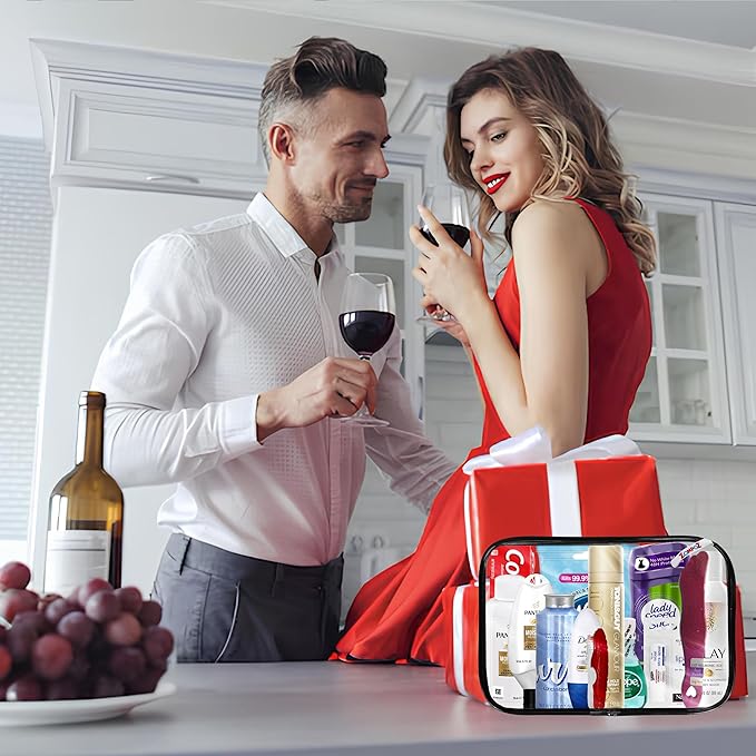 Womens Travel Toiletry Kit, 13 Travel-Size Hygiene Essentials for Bath, Shaving, Personal Care in TSA-Compliant Transparent Bag, Mini Toiletries Kit for Business, Charity, Gift for Her