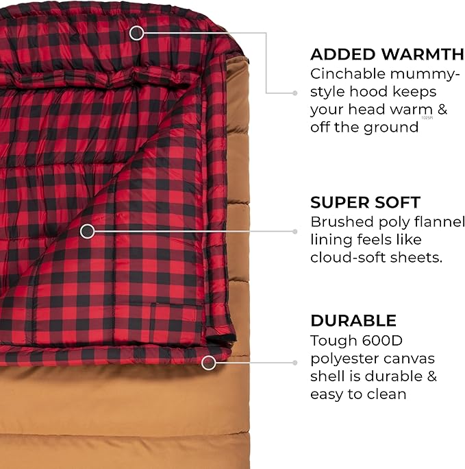 TETON Sports Deer Hunter -35F and 0F Degree Sleeping Bag. Warm and Comfortable Camping Sleeping Bags, Teton Tough Canvas Shell for Camping, Hunting, and Cold Weather