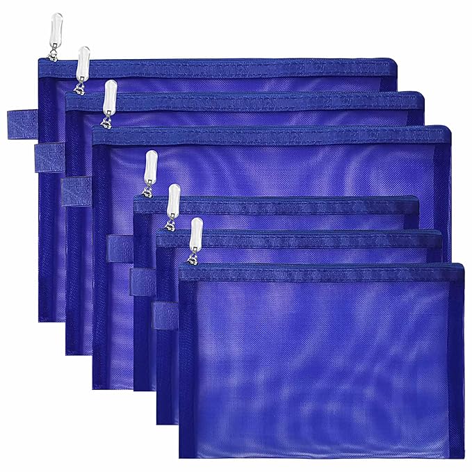 Clear Cosmetic Bags Zip Makeup Mesh Bags Pencil Case Pouch Travel Toiletry Kit Set Storage Case ((6A+5A)*3 Dark Blue)