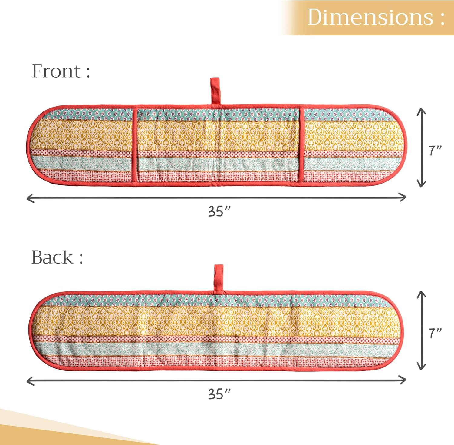 Maison d' Hermine Double Oven Mitts 100% Cotton 7"x35" Double Oven Mitt Heat Resistant BBQ Cooking Gloves with Loop, Baking, Grilling, Home, Kitchen, Handling Hot Pans Spring Summer (Provence)