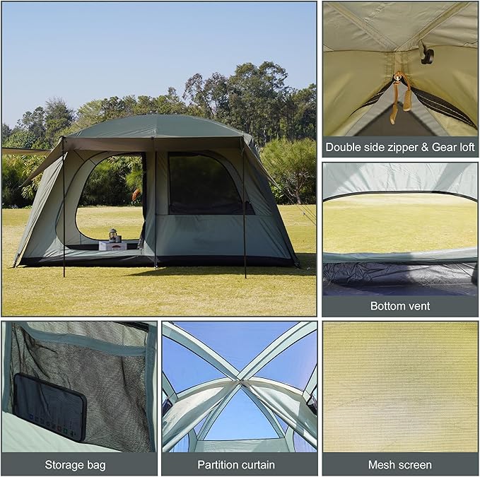 Vidalido 4-6 Person Camping Tent with 3 Door 2 Room Large Family Cabin Tents, Double Layer Waterproof Portable Glamping Tent, Big Tents for Outdoor Camping Hiking and Backpacking