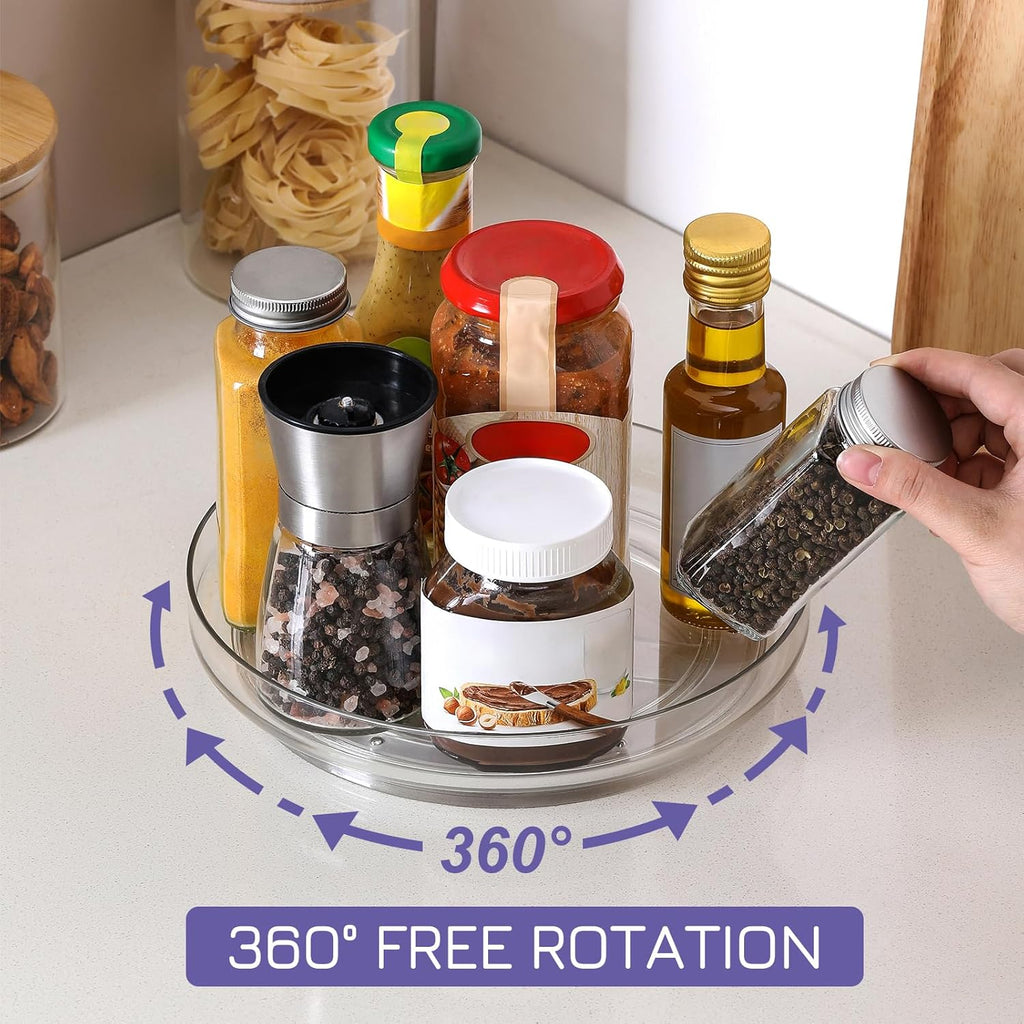 2 Pack 9 Inch Clear Acrylic Lazy Susan, Non-Skid Turntable Organizer for Cabinet, Kitchen, Pantry Organization Storage, Refrigerator, Vanity Makeup, Bathroom Countertop Organizing, Rotating Spice Rack