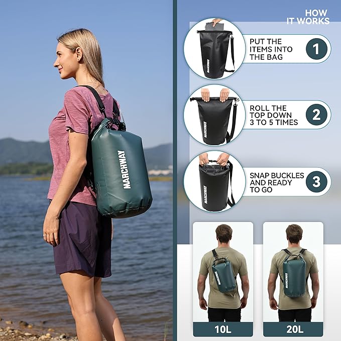 MARCHWAY Floating Waterproof Dry Bag Backpack 5L/10L/20L/30L/40L, Roll Top Sack Keeps Gear Dry for Kayaking, Rafting, Boating, Swimming, Camping, Hiking, Beach, Fishing