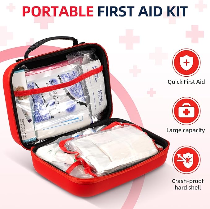300pcs Professional First Aid Kit, Travel Trauma Emergency Kit with Basic First Aid Supplies and Survival Kit, Portable EVA Medical Kit for Backpacking, Home, Car, Climbing, Camping