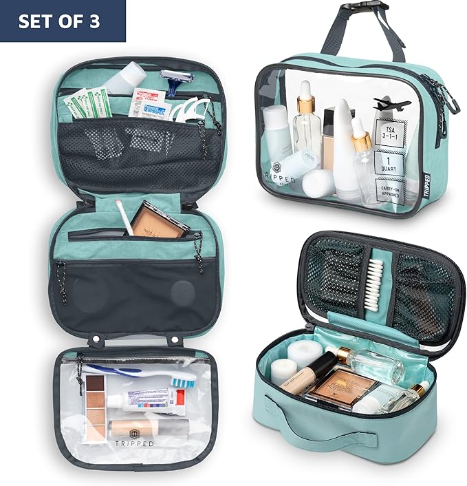 Toiletry Bag Kit Set: Hanging Travel Toiletry Bag + 311 TSA Cosmetic Liquid Bag + Ultralight Accessory Organizer Pouch