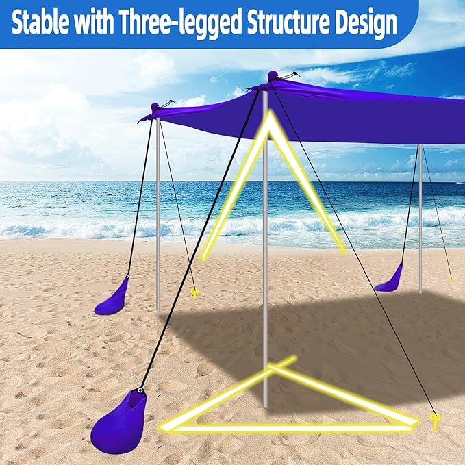 UMARDOO Family Beach Tent Canopy Sun Shade Portable 10×10FT, Large Wind Resistance Beach Sun Shelter Easy Setup with Packable Carry Bag for Outdoor Travel UPF 50+(Purple)