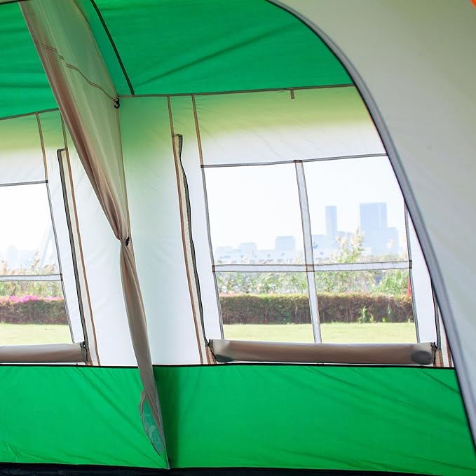 KTT Extra Large Tent 10-12-14 Person(A),Family Cabin Tents,2 Rooms,3 Doors and 3 Windows with Mesh,Straight Wall,Waterproof,Double Layer,Big Tent for Outdoor,Picnic,Camping,Family Gathering