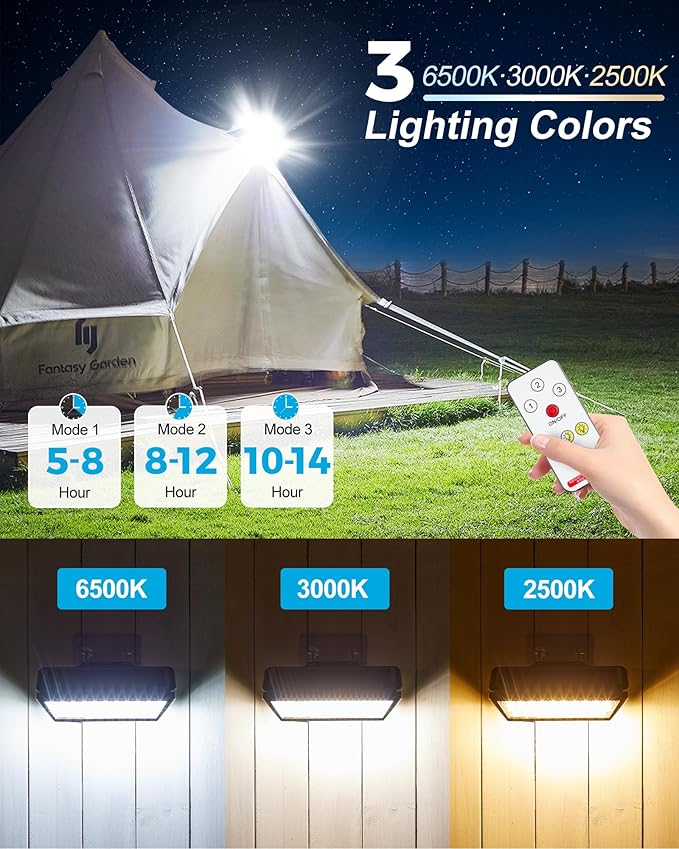 1500Lumens High Bright Solar Camping Lights, 208LEDs Solar Powered & USB Rechargeable Tent Lights,IP68 Waterproof Portable Outdoor Camping Light Solar Powered for Emergency Power Outage