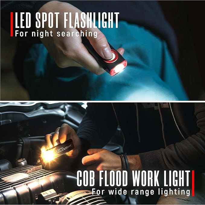 lexall LED Work Light, 1600 Lumens Mini Magnetic Flat EDC Flashlight with Clip, 3 Modes Portable Ultra-Light Bright Waterproof Pocket Light for Working, Camping, Repairing, Emergencies