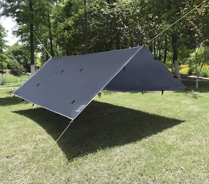 Gold Armour Rainfly Tarp Hammock, Premium 14.7ft/12ft/10ft/8ft Rain Fly Cover, Waterproof Ultralight Camping Shelter Canopy, Survival Equipment Gear Tent Accessories (Gray 10ft x 8ft)