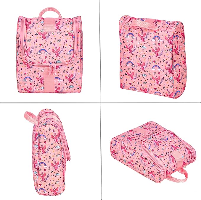 Cute Cartoon Hanging Kids Toiletry Bag Children Travel Cosmetic Makeup Organizer Wash Bag Shower bag Over Night Bag Camping Shaving Kit Bag for Boys & Girls(Fairy)