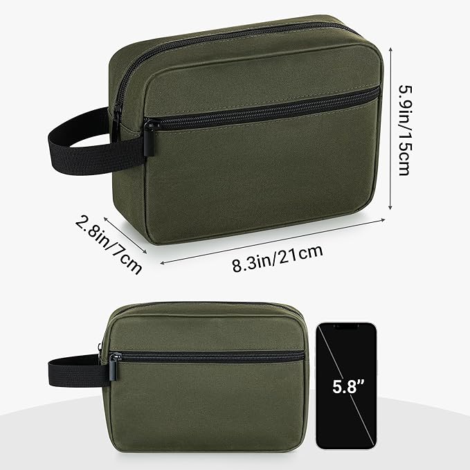 Elviros Travel Toiletry Bag for Women and Men, Lightweight Makeup Bag Hanging Dopp Kit with Shaving Compartment Cosmetic Organizer Small Tool Bag Travel Essentials, Army Green