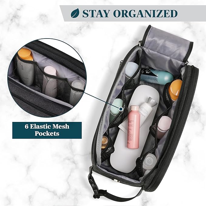 PAVILIA Toiletry Bag for Men, Canvas Travel Dopp Kit, Water Resistant Hygiene Bag Toiletries Organizer, Shaving Kit Travel Accessories Bag, Black