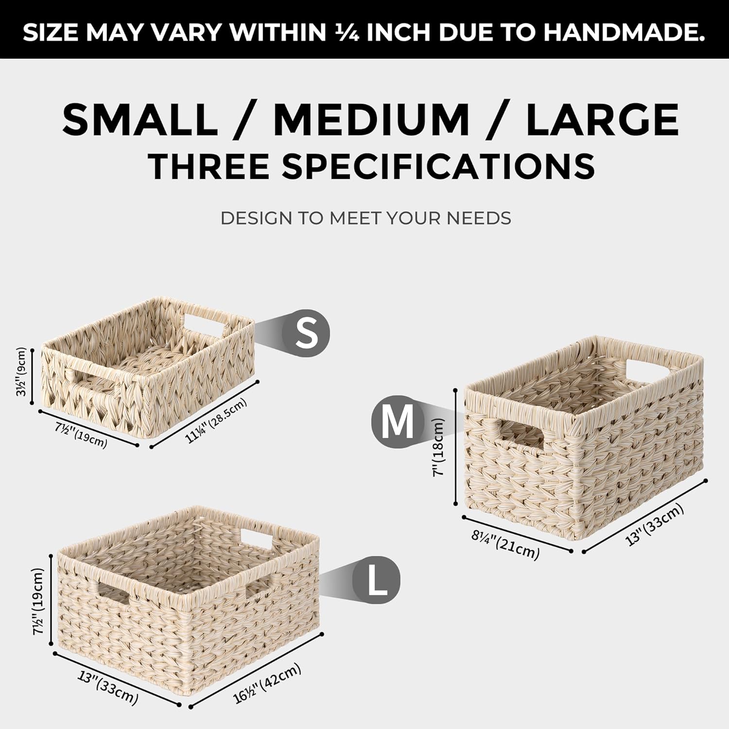 GRANNY SAYS Basket for Organizing, Wicker Storage Baskets for Shelves, Woven Baskets for Storage, Waterproof Shelf Baskets for Living Room, Rectangular Woven Basket with Handles, 1-Pack