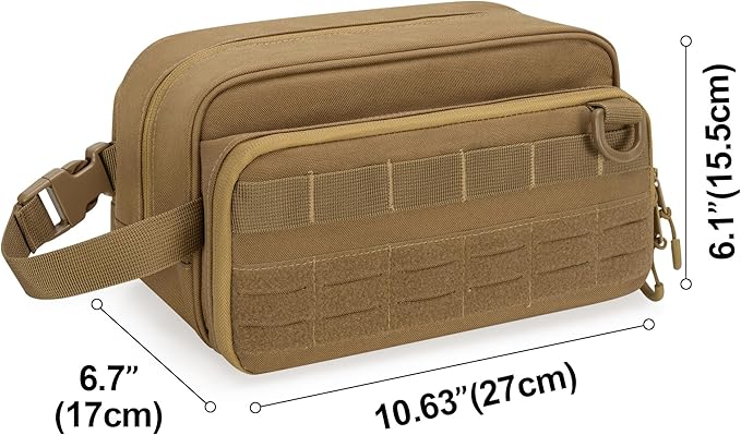 Tactical Toiletry Travel Bag for Men, Dopp Kit Shaving Organizer Case for Toiletries, Shower and Grooming Care Accessories, Khaki(Empty Bag Only, Patent Design)
