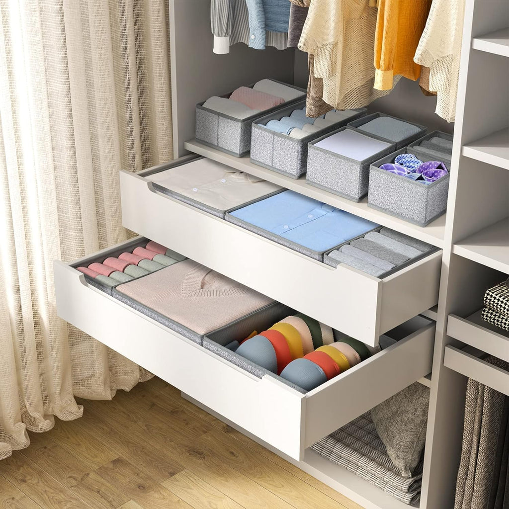 DIMJ Drawer Organizers Cloths, Closet Underwear Organizer, 15 Packs Foldable Closet Organizers, Sock Drawer Organizer, Fabric Dresser Drawer Dividers for Clothes Underwear Bras Socks