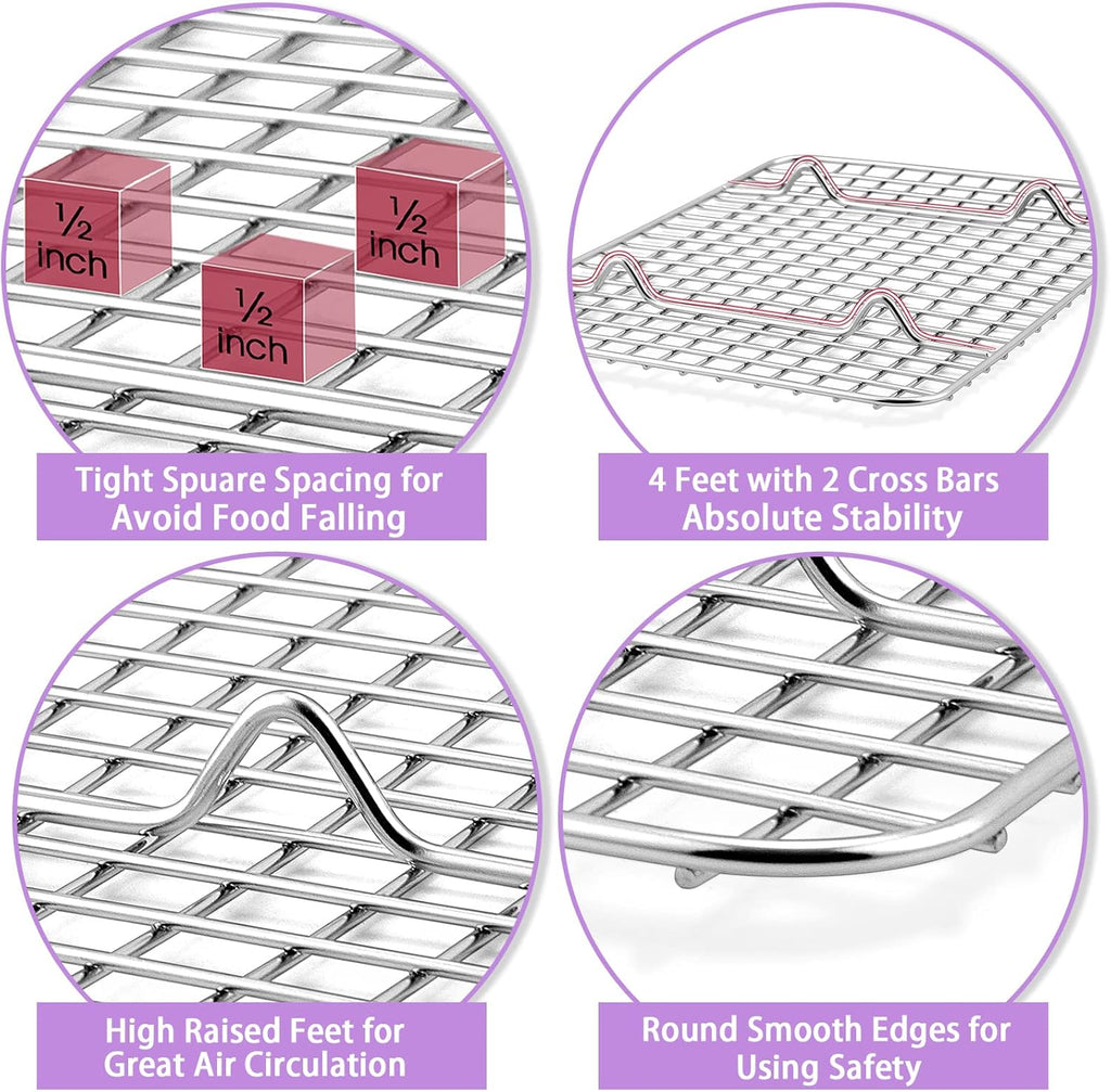 P&P CHEF Toaster Oven Pan with Wire Rack, Stainless Steel Baking Oven Sheet Tray, Bacon Pan and Cooling Rack for Cooking Roasting Cookie, Dishwasher Safe & Easy Clean, 9 x 7 x 1 Inch