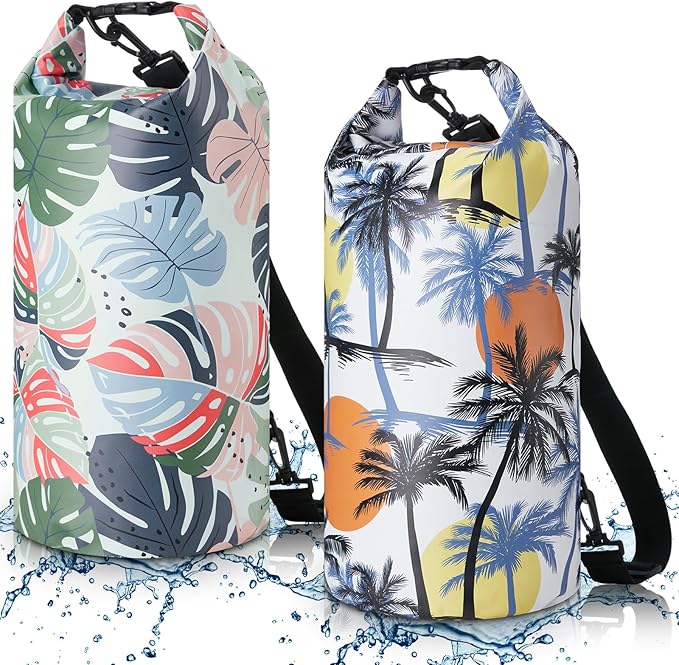 2 Pcs Waterproof Floating Dry Bag 10l Floating Dry Sack for Man Women Roll Top Waterproof Backpack for Rafting Boating Swimming Kayaking Hiking(Coconut Tree Palm Leaf)