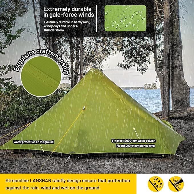 LANSHAN Ultralight Tent 3-Season Backpacking Tent for 1-Person or 2-Person Camping, Trekking, Kayaking, Climbing, Hiking