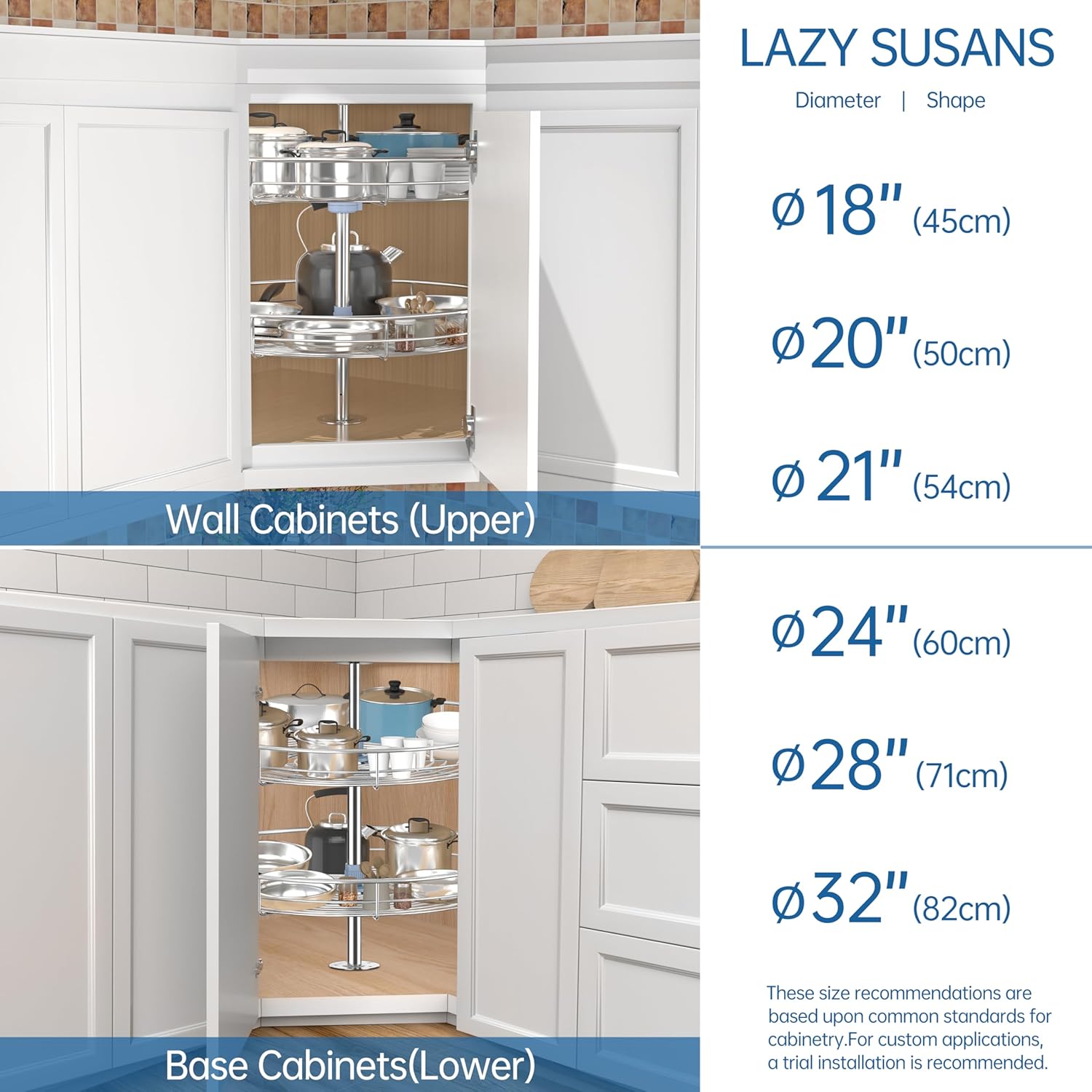 28" Lazy Susan Turntable for Cabinet - Corner Cabinet Organizer for Kitchen, Full Circle Corner Cabinet Lazy Susan Replacement Shelves Rotating Rack for Corner Base