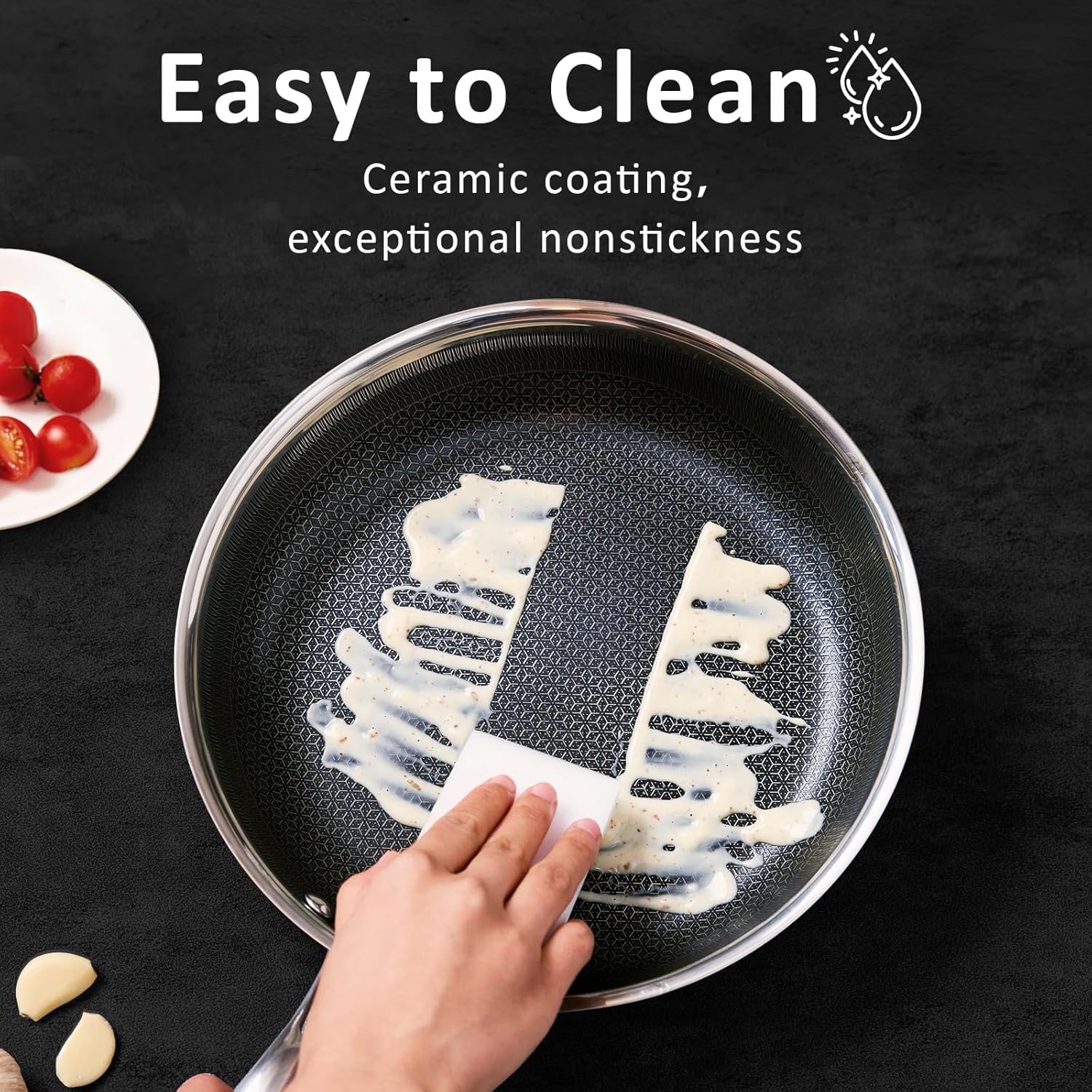 8" Non Stick Frying Pans, Hybrid Ceramic Stainless Steel Pan, Skillet with Stay-Cool Handle, Non Toxic, PFAS PFOA PTFE Free, Dishwasher & Oven Safe, Induction, Compatible with All Cooktops