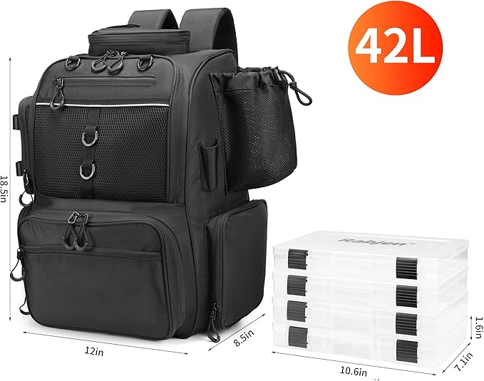 Rabjen Fishing Tackle Backpack with Rod Holders, Bottle Holder, Storage Bag Store Fishing Gear