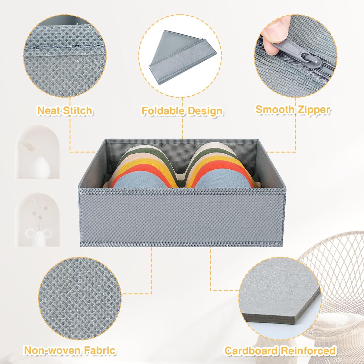 DIMJ Drawer Organizer 15 Pack - Foldable Baby Clothes Storage & Dresser Organizer for Nursery, Bedroom, Closet - Nursery Organization Dresser Dividers for underwear, Sock,Bra, Belt, Tie, Gray