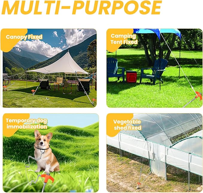 20 Pack 8" Screw in Tent Stakes Heavy Duty- Ground Anchors Screw- Tent Pegs Camping Stakes- Hex Pegs Drillable Tent Stakes and Hexagon Head Drive and Storage Box (Orange)