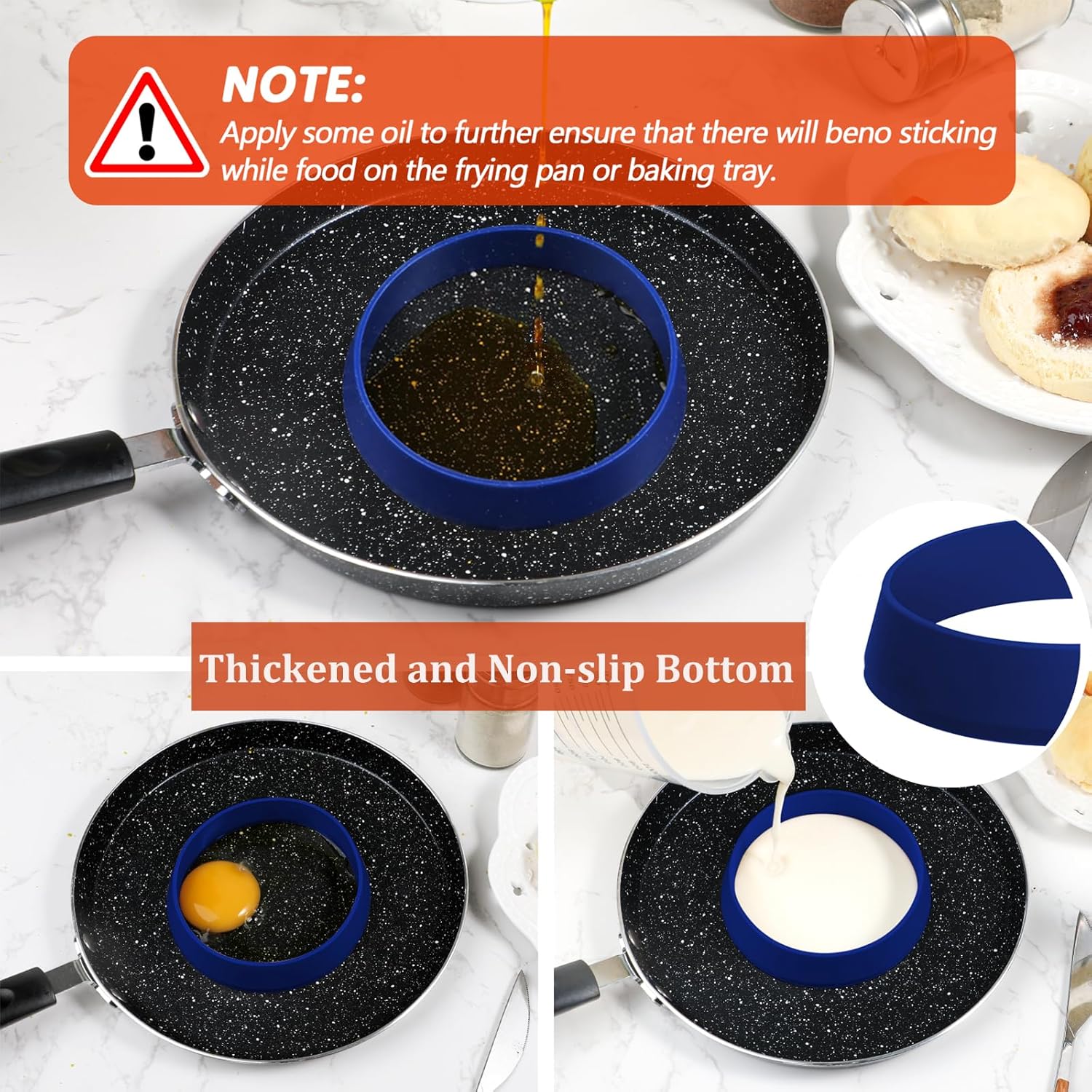 KOLUTI 4 Inch Round English Muffin Rings, 6Pcs Nonstick Silicone Cooking Crumpet Pancake Pastry Cookie Baking Mold, Durable Circle Egg Patty Omelette Cooker Ring for Frying, BPA Free, Blue