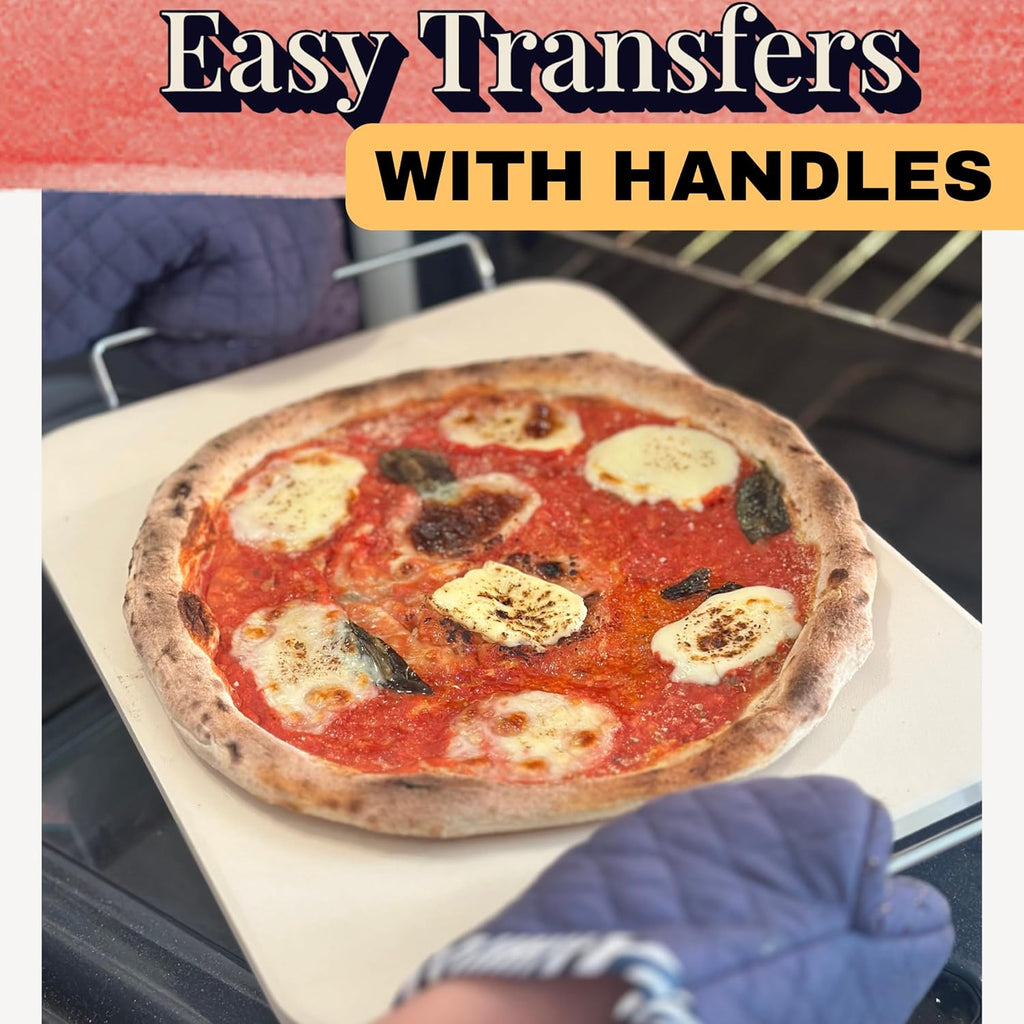 Pizza Stone for Oven and Grill Set - 5PCS Pizza Making Accessories Kit - 15 inch Pizza Stone with Handles, Pizza Peel, Pizza Cutter, Dough Tool - Baking Stone for Bread - Large Rectangular Oven Stones