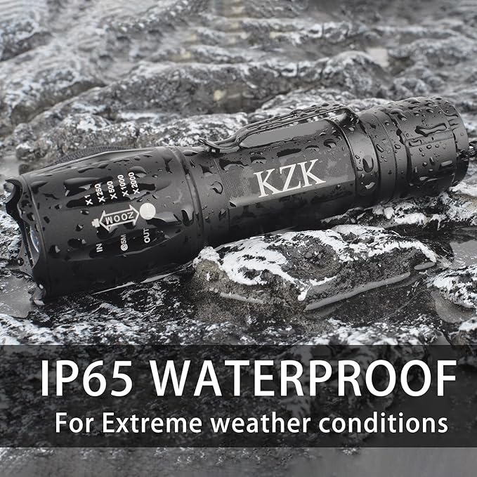 LED Flashlight, Bright 2500 Lumens Tactical Flashlight, 5 Modes Zoomable Beam, Waterproof & Durable for Camping, Outdoor, Home Emergency （2 Pack）