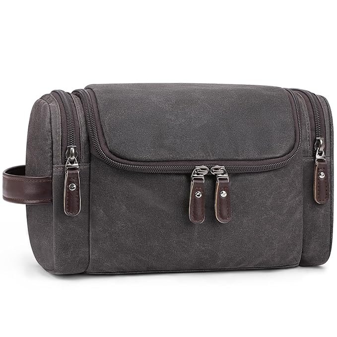 ZOMFELT Travel Toiletry Bag for Men, Travel Essentials Shaving Dopp Kit, Canvas Mens Toiletry Travel Bag, Water Resistant Cosmetic Bag for Toiletries Accessories, Dark Grey