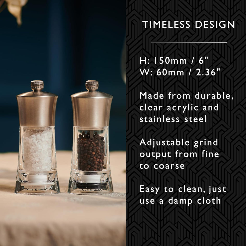 Cole & Mason Bromley Pepper Mill, 6" - Pepper Grinder with Ultra-Sharp Grinding Mechanism - Flavor-Enhancing Pepper Shaker - Refillable Mill with Adjustable Grinding - Acrylic, Pepper Mill