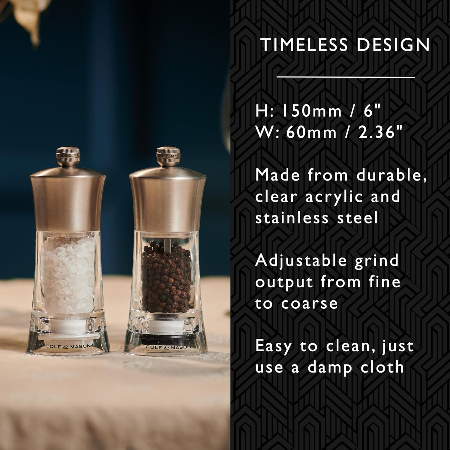 Cole & Mason Bromley Salt Mill, 6" - Salt Grinder with Ultra-Sharp Grinding Mechanism - Flavor-Enhancing Salt Shaker - Refillable Mill with Adjustable Grinding - Acrylic, Salt Mill