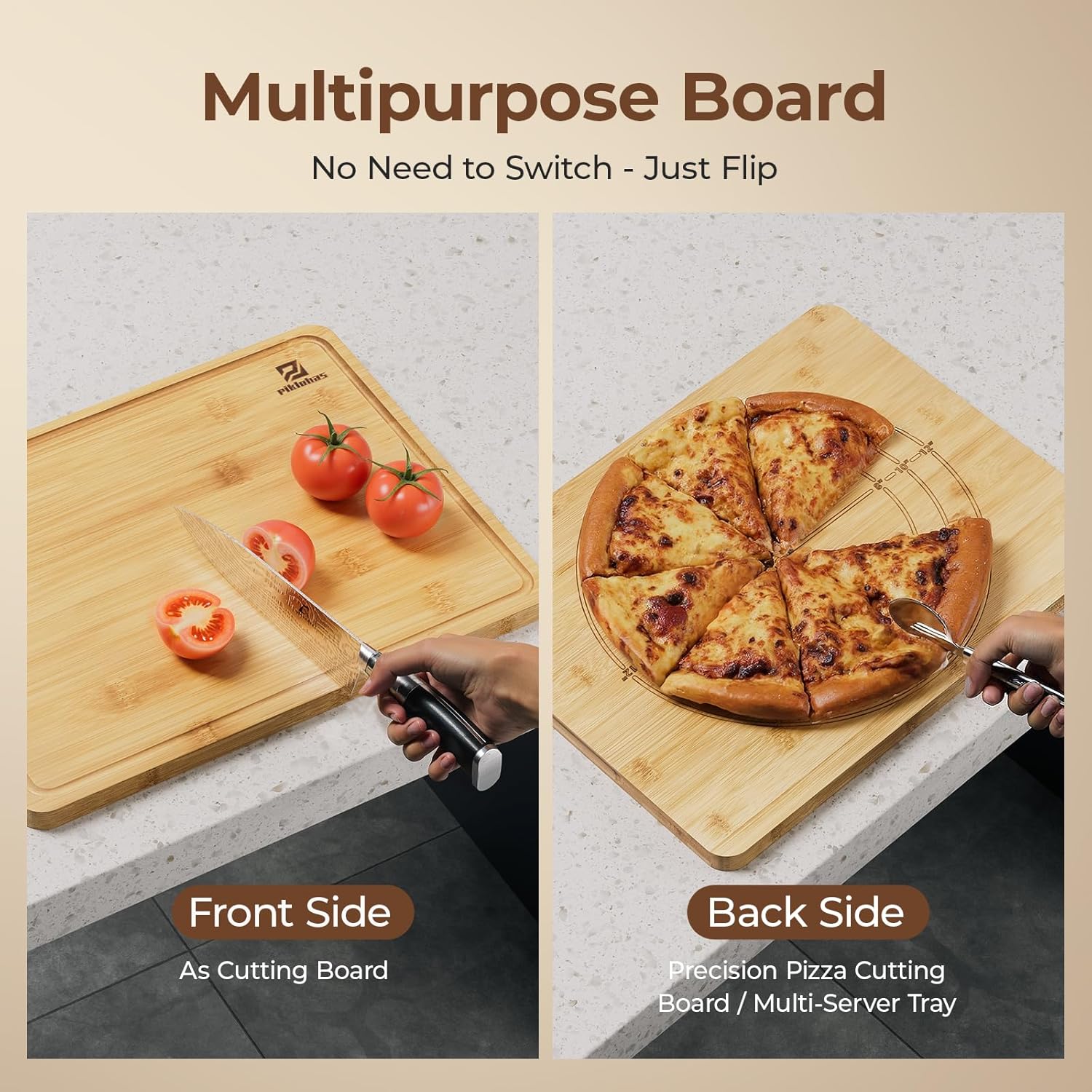 Bamboo Cutting Boards Large Set of 4 for Kitchen, Wood Charcuterie Chopping Board with Holder Non Slip, Steak Serving Tray with Juice Groove, Big Butcher Block for Cheese, Ideal for Gift