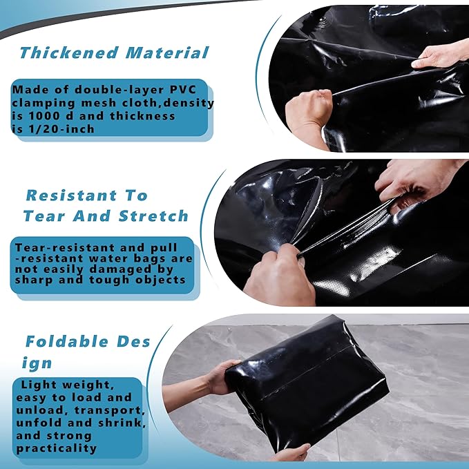1400 L/370 Gal Water Bladder Tank, Foldable Portable Water Storage Container, Emergency Water Bag for RV, Truck Bed, Fire Prevention, Drought Resistance, Black