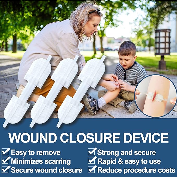 Wound Closure Strips - Emergency Laceration Closure Kit to Repair 3 Individual/Combine Wounds Without Stitches, Butterfly Bandages for Wound Closure to Close, Cover Wounds - Quick Clot