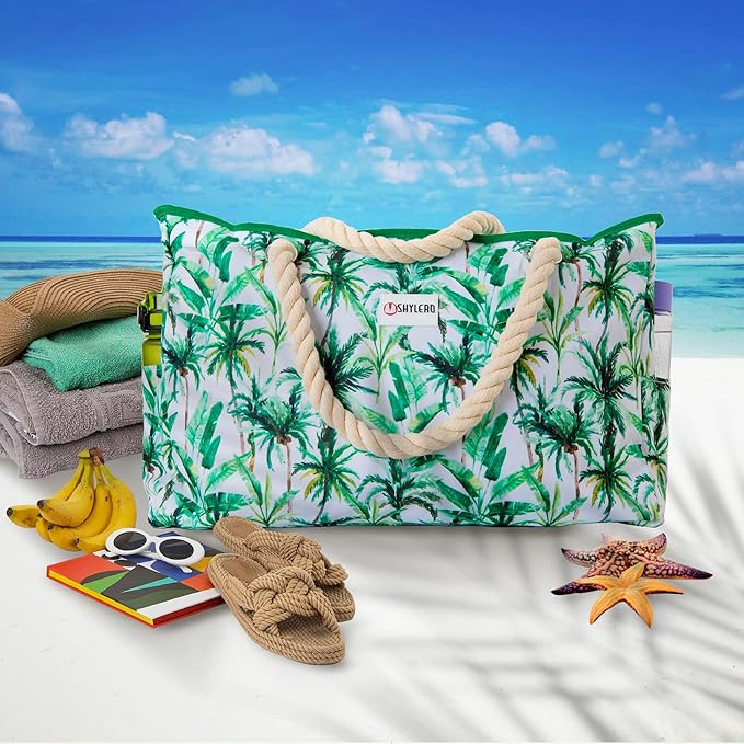 SHYLERO Beach Bag and Pool Bag. Has Airtight Pouch, Ton of Pockets. Beach Tote is Zippered, Water Resistant. Family Size