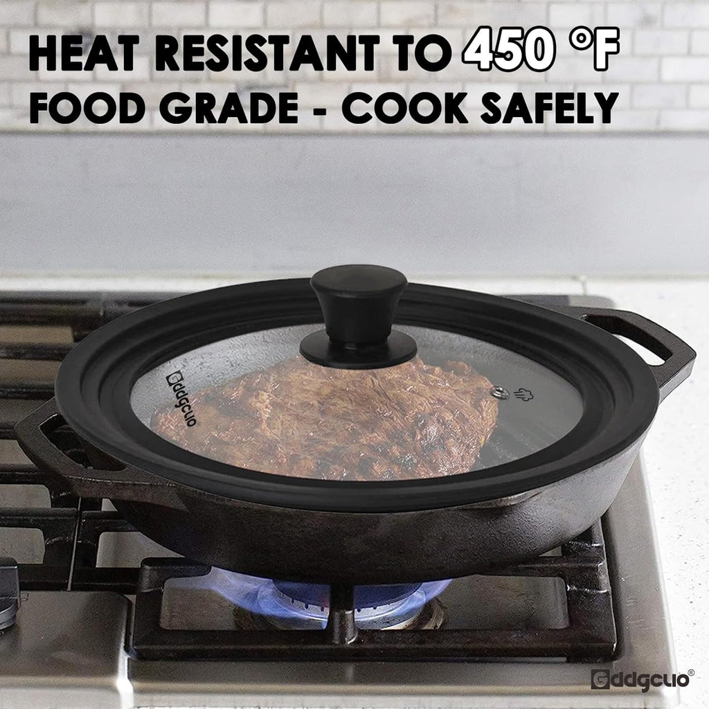 13-14-15 in Universal Pan Lid, Extra Large Silicone Pot Lid for Pots, Pans & Skillets, Replacement Frying Pan Lid with Heat Resistant Silicone Knob, Dishwasher Safe, Black